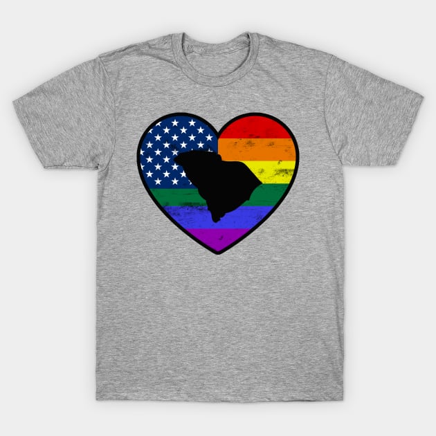 South Carolina United States Gay Pride Flag Heart T-Shirt by TextTees